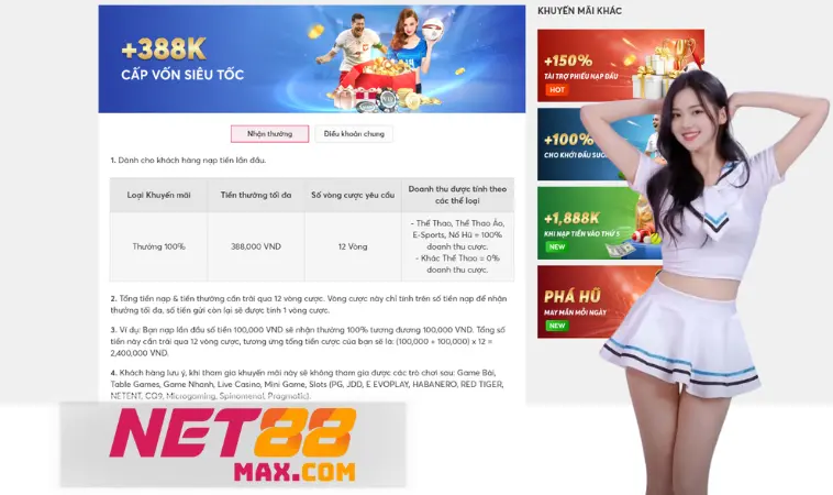 Net88 tặng 388k ngay sau 12 vòng cược